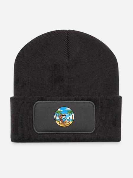 Coole Corgi-Strandferien-Sommerstimmung - Recycelte Patch Beanie - Dunkelgrau