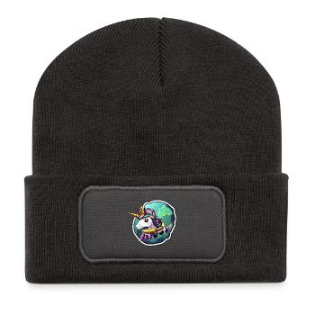 Weltraum-Einhorn Sternenrüstung - Recycelte Patch Beanie - Dunkelgrau - Vorne