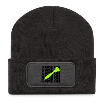 Game On: Dart Attack! ONEHUNDRETEIGHTY, Pfeil grün - Recycelte Patch Beanie - Dunkelgrau - Vorne