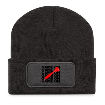 Game On: Dart Attack! ONEHUNDRETEIGHTY, Pfeil rot - Recycelte Patch Beanie - Dunkelgrau - Vorne