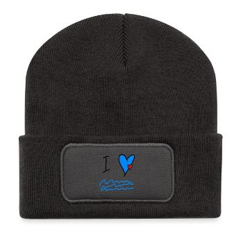 Illustration des vagues de cœur Sea Love - Beanie recyclé à patch - charbon - Devant