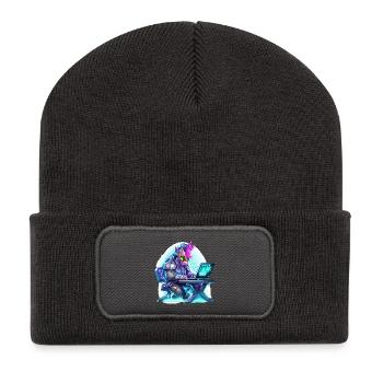 Cyberunicorn am Laptop - Recycelte Patch Beanie - Dunkelgrau - Vorne