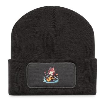 Funkelnder Hase mit Gitarre - Recycelte Patch Beanie - Dunkelgrau - Vorne