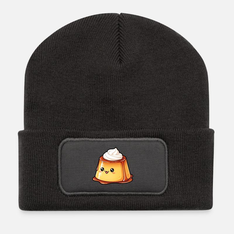 Kawaii Caramel Pudding - Recycled Patch Beanie - dark grey