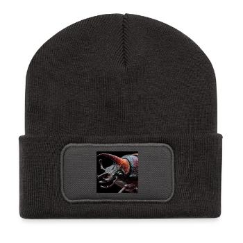 Nashornkäfer Makro Porträt Wildlife Grafik - Recycelte Patch Beanie - Dunkelgrau - Vorne