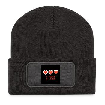 Pixel Hearts 1 Pint 3 Leben - Recycelte Patch Beanie - Dunkelgrau - Vorne