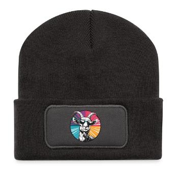 Chèvre avec des lunettes de soleil - Beanie recyclé à patch - charbon - Devant