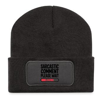 Sarcastic Comment Please Wait Humor Statement - Recycelte Patch Beanie - Dunkelgrau - Vorne