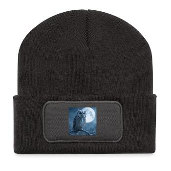 Snow Owl Full Moon Magical Winter Night - Recycled Patch Beanie - dark grey - Front