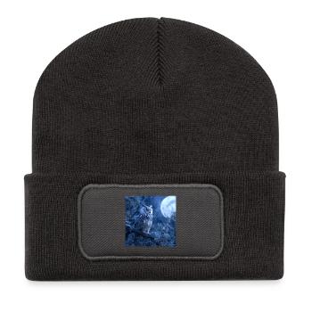 Schnee-Eule Vollmondnacht Magische Winternacht - Recycelte Patch Beanie - Dunkelgrau - Vorne