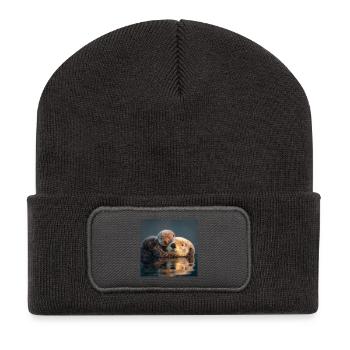 Otter Love Mother And Baby On The Water - Recycled Patch Beanie - dark grey - Front