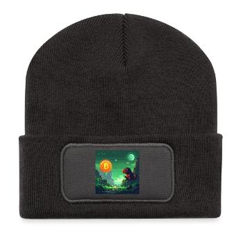 Space Bitcoin Odyssee - Recycelte Patch Beanie - Dunkelgrau - Vorne
