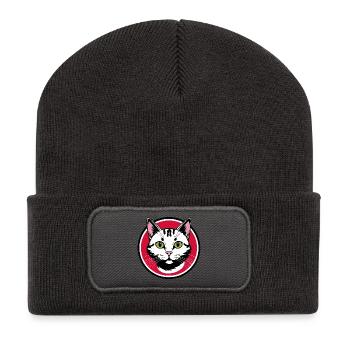 Katzengesicht Emblem im Rotkreis - Recycelte Patch Beanie - Dunkelgrau - Vorne
