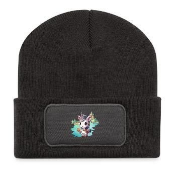 Small Unicorn with Book by the Lake - Recycled Patch Beanie - dark grey - Front