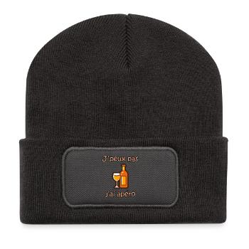Je peux pas j'ai apéro – phrase drôle collègues - Beanie recyclé à patch - charbon - Devant