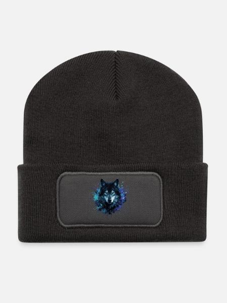 Wolf Aquarell – Color Splash - Recycelte Patch Beanie - Dunkelgrau