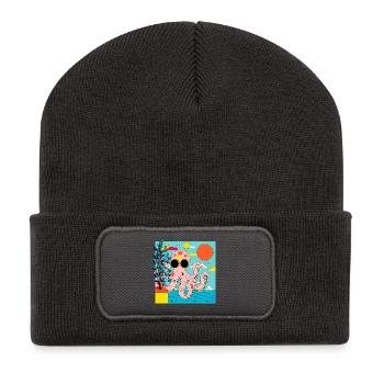 Pieuvre rose dans le style pop art estival - Beanie recyclé à patch - charbon - Devant