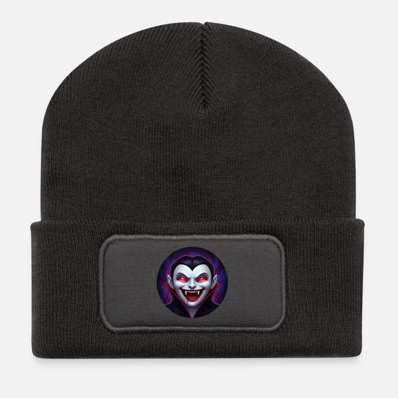 Sourire de vampire – regard rouge - Beanie recyclé à patch - charbon