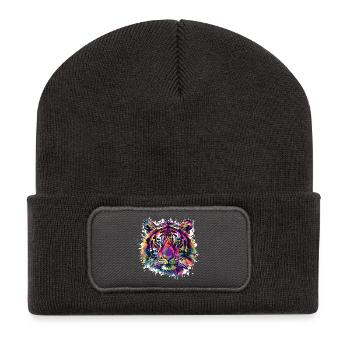 Tiger Animal Splash of Color - Recycled Patch Beanie - dark grey - Front