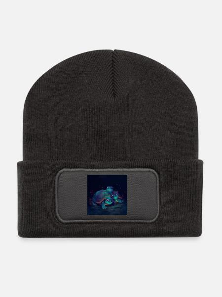 Drei leuchtende Schildkröten - Recycelte Patch Beanie - Dunkelgrau
