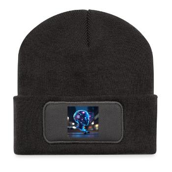 Neon Holographic AI Portrait - Recycled Patch Beanie - dark grey - Front