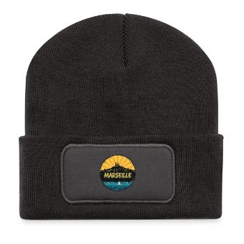 Marseille City Skyline Notre-Dame Retro-Abzeichen - Recycelte Patch Beanie - Dunkelgrau - Vorne