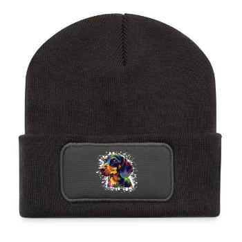 Colorful Popart Dog Portrait - Recycled Patch Beanie - dark grey - Front