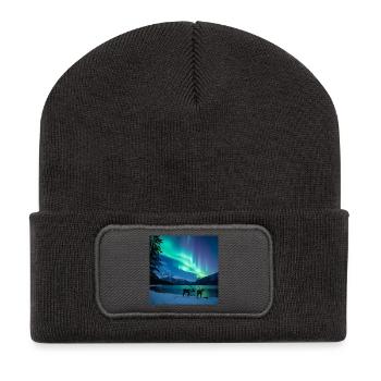 Nordlichter über dem Eissee - Recycelte Patch Beanie - Dunkelgrau - Vorne