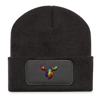 La tête de l’orignal arc-en-ciel - Beanie recyclé à patch - charbon - Devant