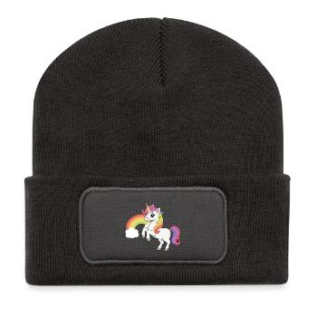 Einhorn und Regenbogen - Magical Unicorn Design - Recycelte Patch Beanie - Dunkelgrau - Vorne