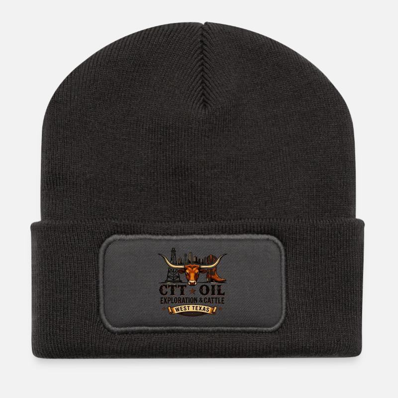 Longhorn West Texas Vintage CTT Ölexploration - Recycelte Patch Beanie - Dunkelgrau