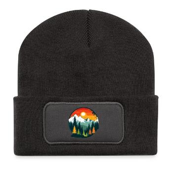 Mountains Forest Mountains Panoramic View Nature Circle Motif - Recycled Patch Beanie - dark grey - Front