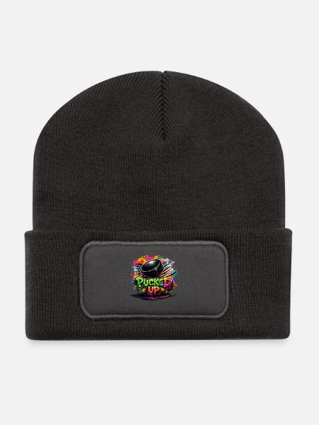 Puck de graffiti complètement déformé - Beanie recyclé à patch - charbon