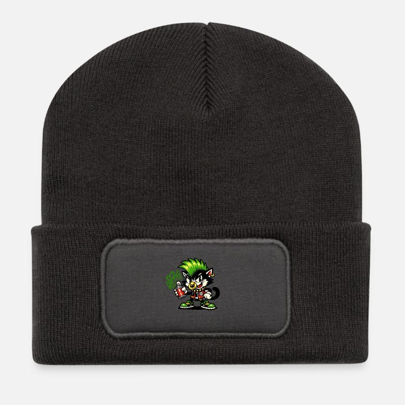 Punk-Katz Graffiti Sprayer - Recycelte Patch Beanie - Dunkelgrau