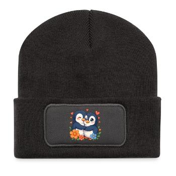 Duo amoureux des pingouins câlins - Beanie recyclé à patch - charbon - Devant