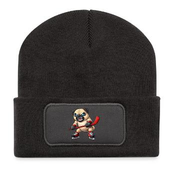 Süßer Mops Eishockeyspieler Cartoon Aggressiver Kä - Recycelte Patch Beanie - Dunkelgrau - Vorne