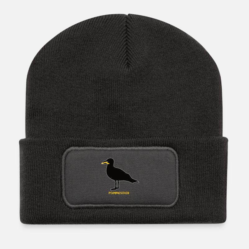 Frites Voleuse de mouette - Noire - Beanie recyclé à patch - charbon