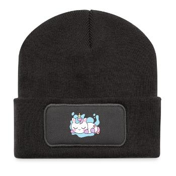 Dreaming Unicorn Kawaii – Sanftes, traumhaftes Design - Recycelte Patch Beanie - Dunkelgrau - Vorne