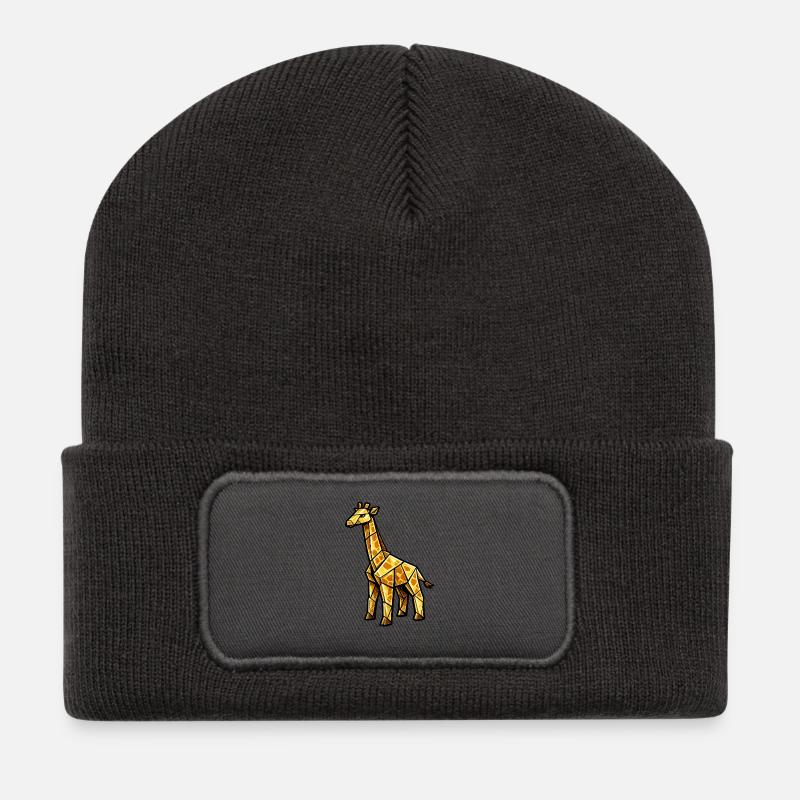 Goldene Geometrie-Giraffe - Recycelte Patch Beanie - Dunkelgrau