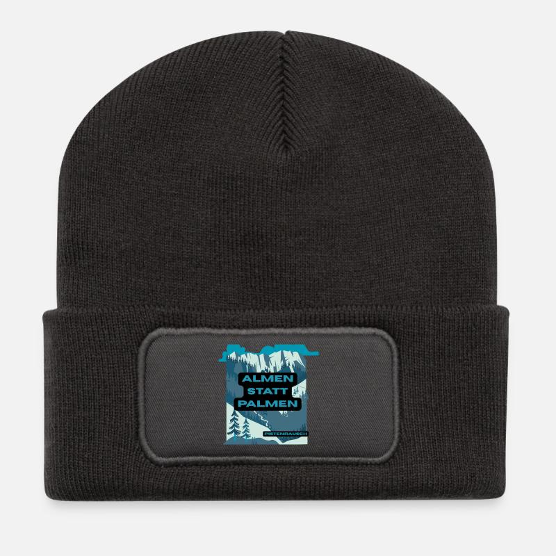 Almen statt Palmen – Berglandschaft - Recycelte Patch Beanie - Dunkelgrau