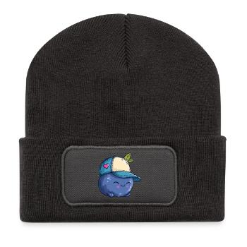 Kawaii Blaubeere mit Cap - Recycelte Patch Beanie - Dunkelgrau - Vorne