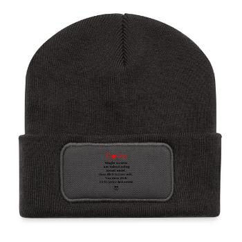 Single zur Valentin mit Herz - Recycelte Patch Beanie - Dunkelgrau - Vorne