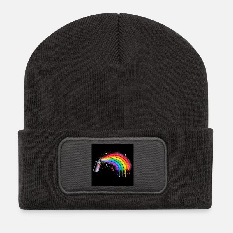 Art en spray arc-en-ciel - Beanie recyclé à patch - charbon