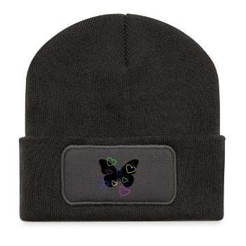 Multicolor Neon Hearts on Butterfly - Recycled Patch Beanie - dark grey - Front