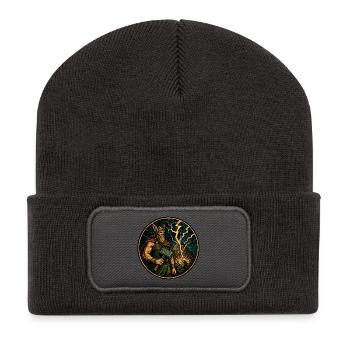 Thor mit Hammer - Recycelte Patch Beanie - Dunkelgrau - Vorne