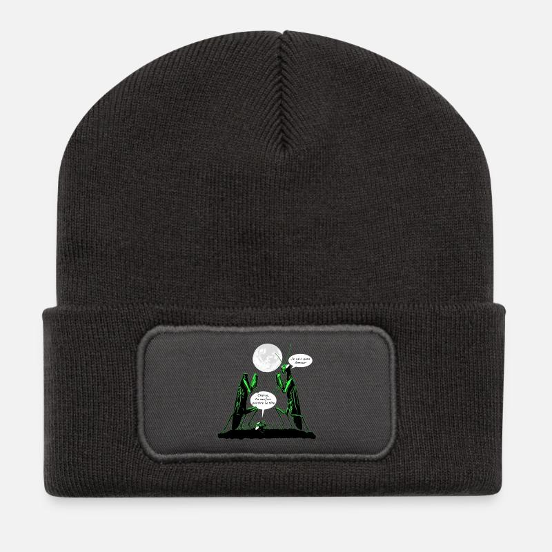 YOU MAKE ME LOSE MY MIND (love, praying mantis) - Recycled Patch Beanie - dark grey