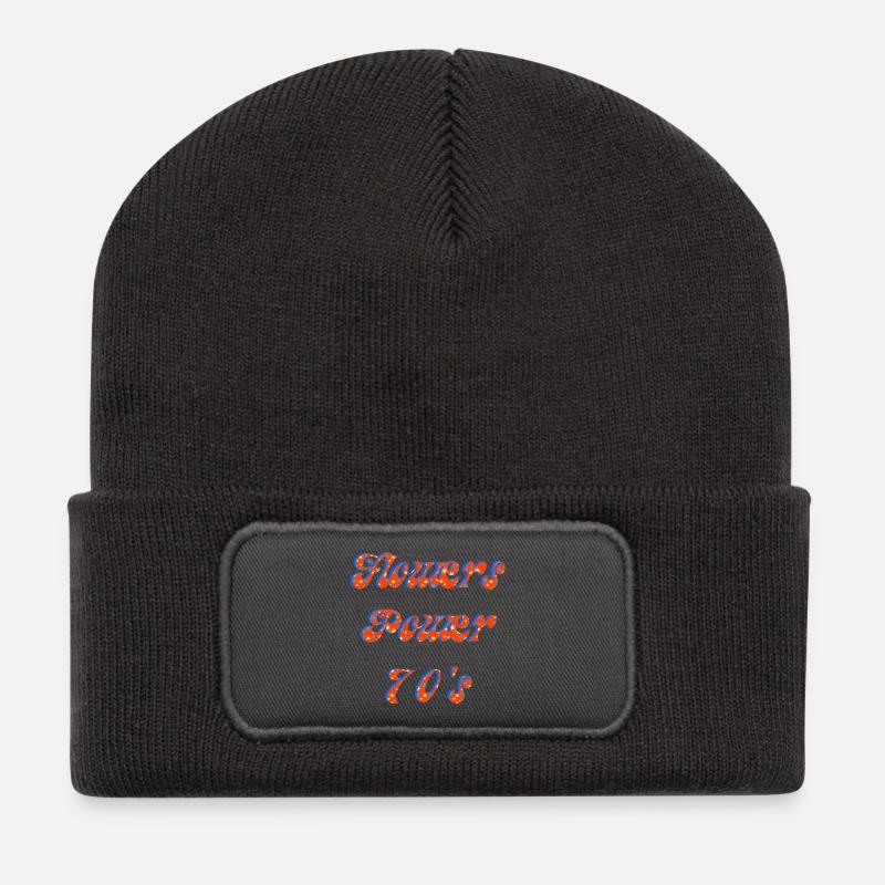 Flower Power 70er | Groovy Retro Orange - Recycelte Patch Beanie - Dunkelgrau