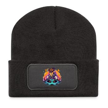 Wolfs-DJ Neon Feuer - Recycelte Patch Beanie - Dunkelgrau - Vorne