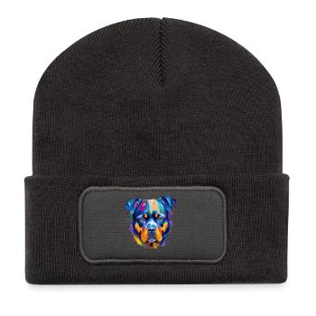 Rottweiler Colourful Dog Art Vibrant Portrait - Recycled Patch Beanie - dark grey - Front