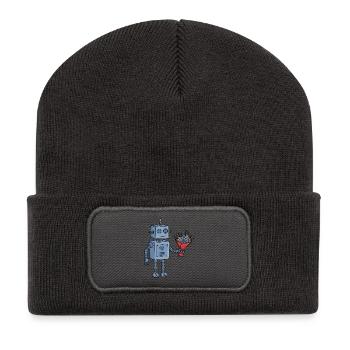 Cute Valentine Robot with Mechanical Gear Bouquet - Recycled Patch Beanie - dark grey - Front